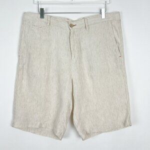 Tommy Bahama Relax Shorts 100% Linen Mens Size 36 Tan Stripe Flat Front 11-Inch